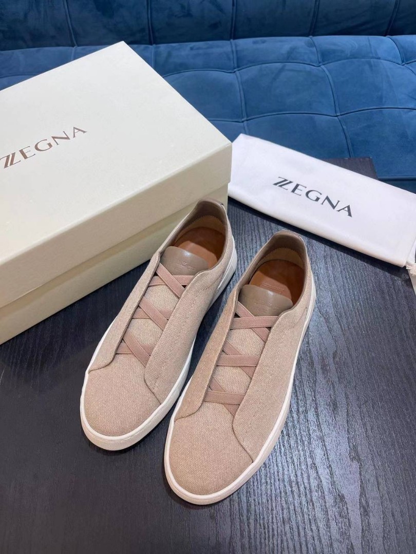 Мужские кроссовки Zegna 2022 бежевые текстильные