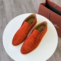 Женские лоферы Loro Piana 2022 замшевые оранжевые