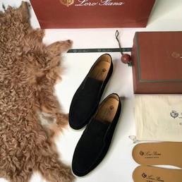 Женские лоферы Loro Piana 2022 замшевые черные