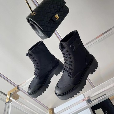 Женские ботинки Celine 2022 черные текстильные