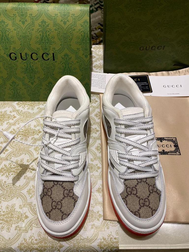 Мужские кроссовки Gucci 2022-2023 кожаные белые с бежевым носком