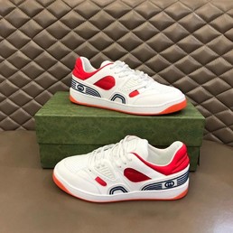 Мужские кроссовки Gucci 2022-2023 кожаные белые с красным