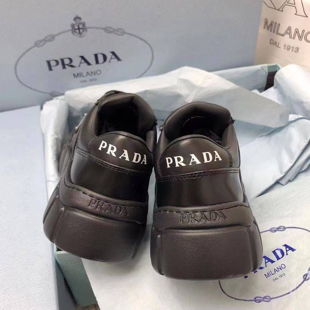 Мужские кроссовки Prada 2022 черные кожаные
