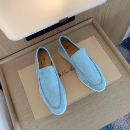 Женские лоферы Loro Piana 2022 замшевые светло-голубые