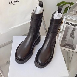 Женские ботинки Celine 2022 черные кожаные без шнурков