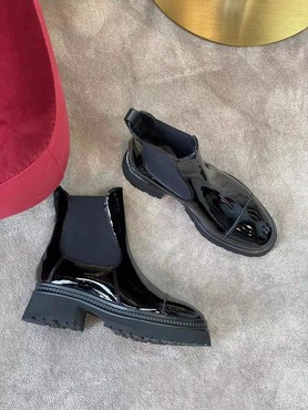 Женские ботинки Chanel 2022 черные кожаные глянцевые