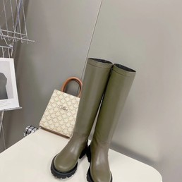 Женские сапоги Celine 2022 серо-зеленые кожаные без шнурков