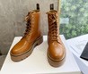 Женские ботинки Celine 2022 коричневые кожаные со шнурками
