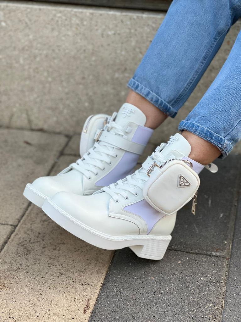 Женские ботинки Prada 2022 белые кожаные