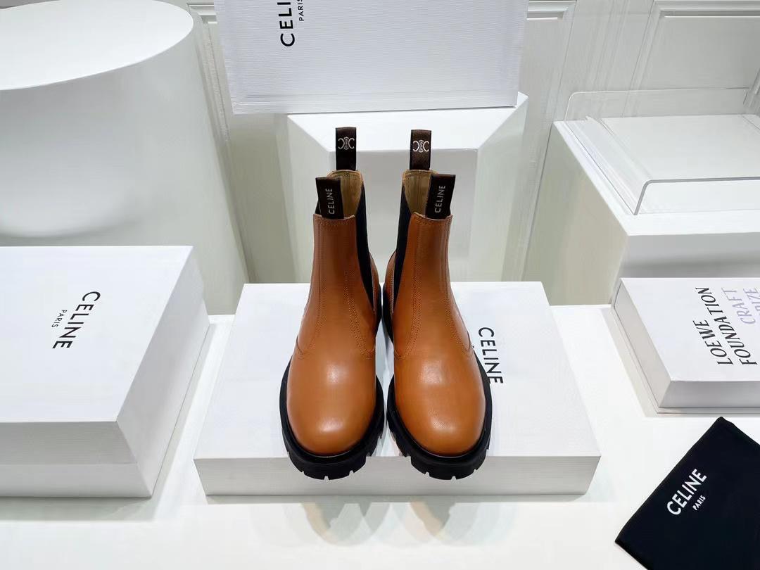 Женские ботинки Celine 2022 коричневые кожаные без шнуровки