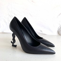 Женские туфли Saint Laurent 2022 черные лакированные с черной шпилькой