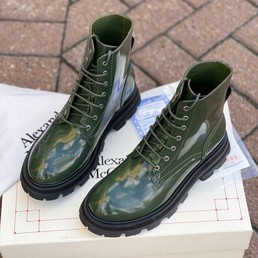 Женские ботинки Alexander McQueen 2022 зеленые кожаные на шнурках