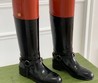 Женские осенние сапоги Gucci 2022 черные кожаные с красным верхом