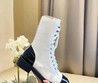 Женские высокие ботинки Chanel 2022 белые с черным носом