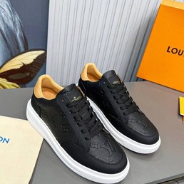 Мужские кроссовки Louis Vuitton 2022 черные кожаные с белой подошвой