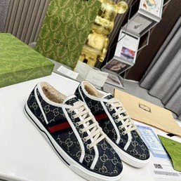 Кеды Gucci 2022 синие текстильные с светлым мехом