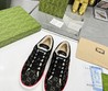 Кеды Gucci 2022 черные текстильные с светлым мехом и орнаментом