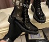 Женские ботинки Givenchy 2022 кожаные черные глянцевые на шнурках с белом логотипом