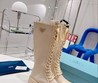 Женские сапоги Prada 2022 комбинированные бежевые со шнурками