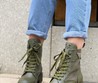 Женские ботинки Prada 2022 комбинированные зеленые со шнурками