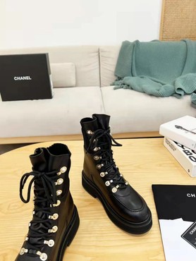 Женские ботинки Chanel 2022 черные кожаные с фактурными шнурками
