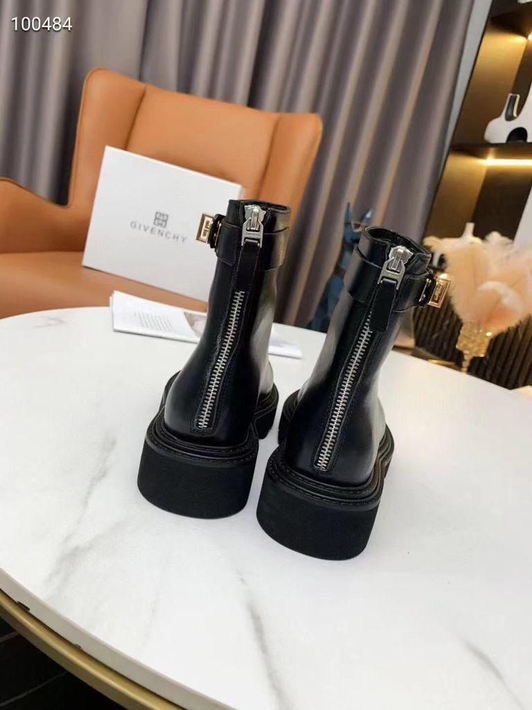 Женские ботинки Givenchy 2022 кожаные черные гладкие с молнией
