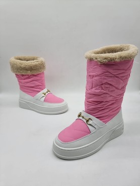 Женские ботинки Gucci 2022 розовые с мехом