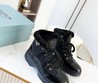 Женские ботинки Prada 2022 черные на шнурках
