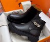 Женские ботинки Hermes 2022 черные кожаные без шнурков