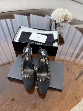 Женские туфли Chanel 2022 черные текстильные с вкраплениями