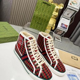 Кеды высокие Gucci 2022 красные с мехом