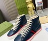 Кеды высокие кожаные Gucci 2022 темно-синие с мехом