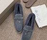 Женские зимние лоферы Loro Piana 2022 серые замшевые