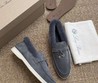 Женские зимние лоферы Loro Piana 2022 серые замшевые