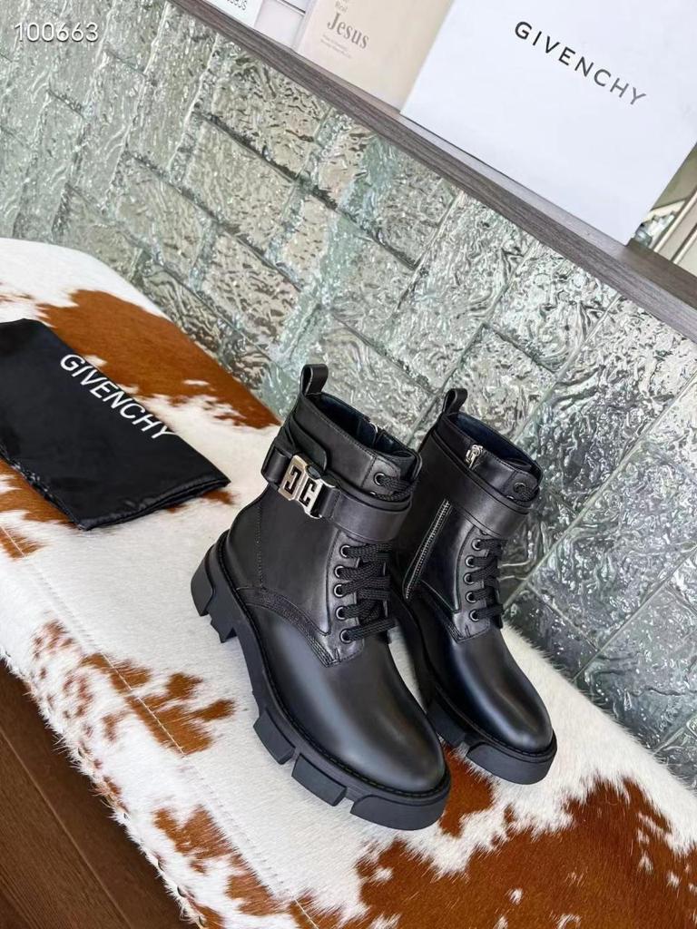 Женские ботинки Givenchy 2022 черные кожаные на шнуровке