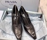Женские туфли Prada 2022-2023 черные кожаные (каблук 10 см)