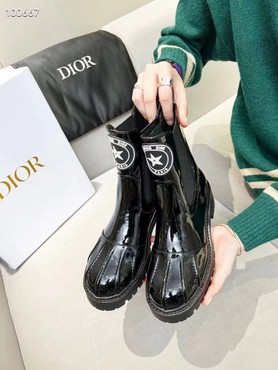 Женские ботинки Christian Dior 2022 кожаные черные глянцевые с белым логотипом