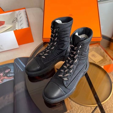 Женские ботинки Hermes 2022 черные текстильные
