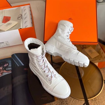 Женские ботинки Hermes 2022 белые текстильные