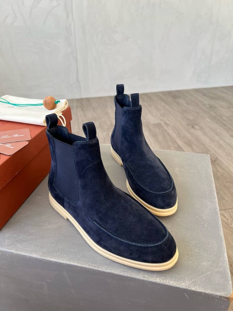 Мужские ботинки Loro Piana 2022 темно-синие замшевые
