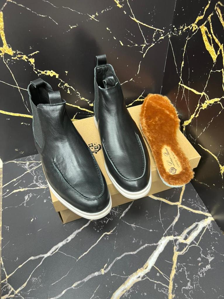 Мужские ботинки Loro Piana 2022 черные кожаные