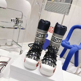 Женские высокие ботинки Christian Dior 2022 темно-синие с орнаментом