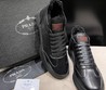 Мужские зимние кроссовки кожаные Prada 2022 черные с красным логотипом