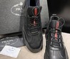 Мужские зимние кроссовки кожаные Prada 2022 черные с текстильным язычком