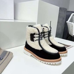 Женские ботинки Celine 2022 черные с белым замшевые с мехом