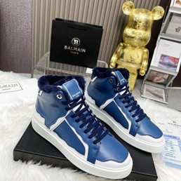 Кроссовки мужские зимние Balmain 2022-2023 синие кожаные с белыми вкраплениями