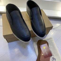 Мужские лоферы кожаные Loro Piana 2022 черные зимние