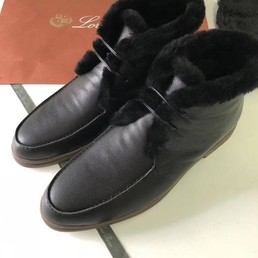 Мужские лоферы Loro Piana 2022 черные кожаные зимние
