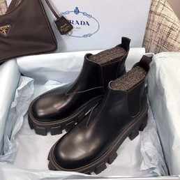Женские ботинки Prada 2022-2023 черные кожаные высокие