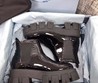 Женские глянцевые ботинки Prada 2022-2023 черные кожаные высокие